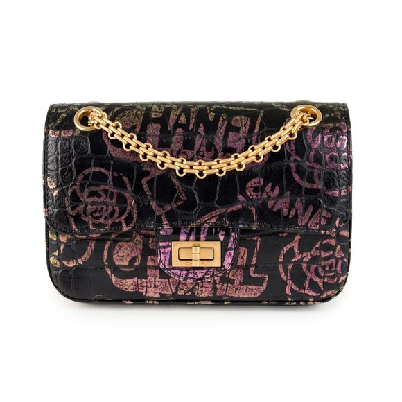 Chanel Black Crocodile Embossed Graffiti Reissue 2.55 224 Mini Flap Bag - Picture 1 of 12